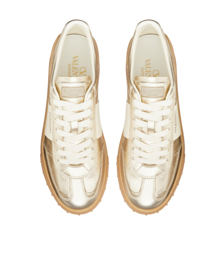 Valentino Garavani Women Gold Laminated Calfskin Upvillage Sneakers In Neutral