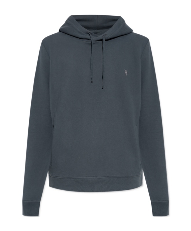 Allsaints Raven Logo Embroidered Drawstring Hoodie In Blue