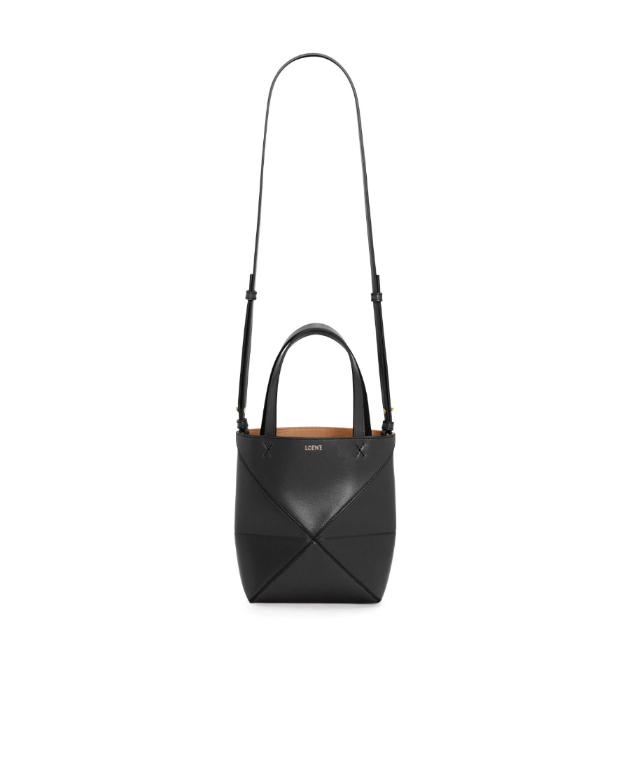 Loewe Puzzle Fold Mini Tote Bag In Shiny Leather In Black