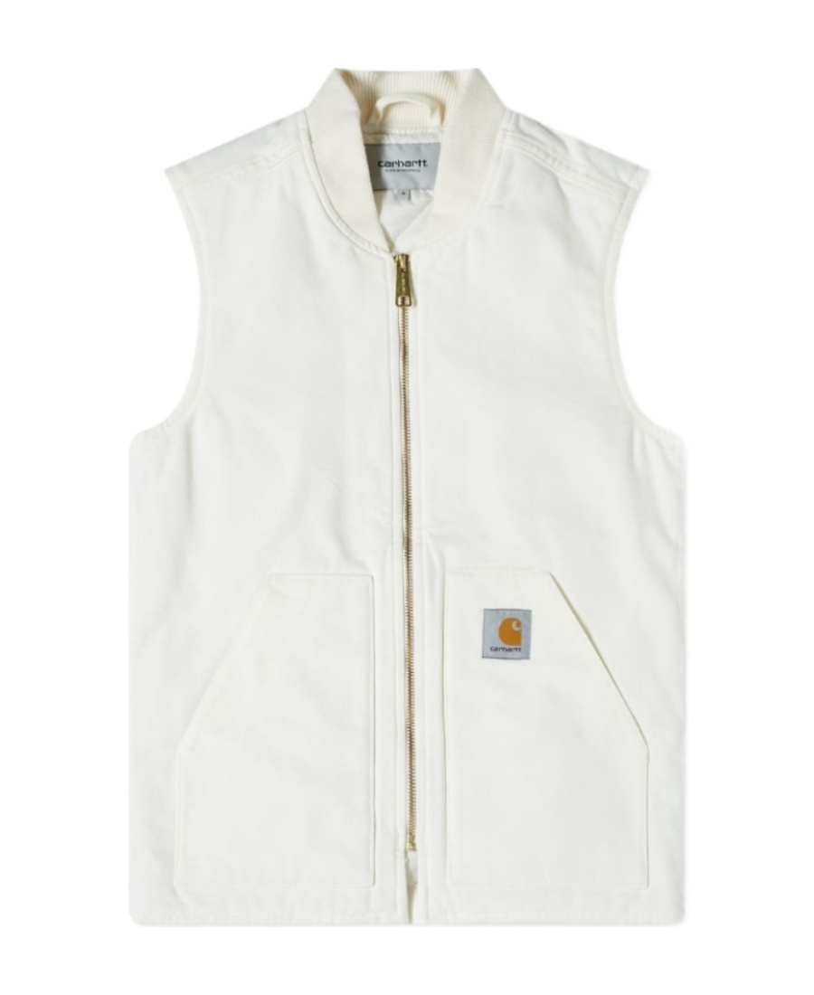 Carhartt Vest With Patch Pockets And Ribbed Collar In White