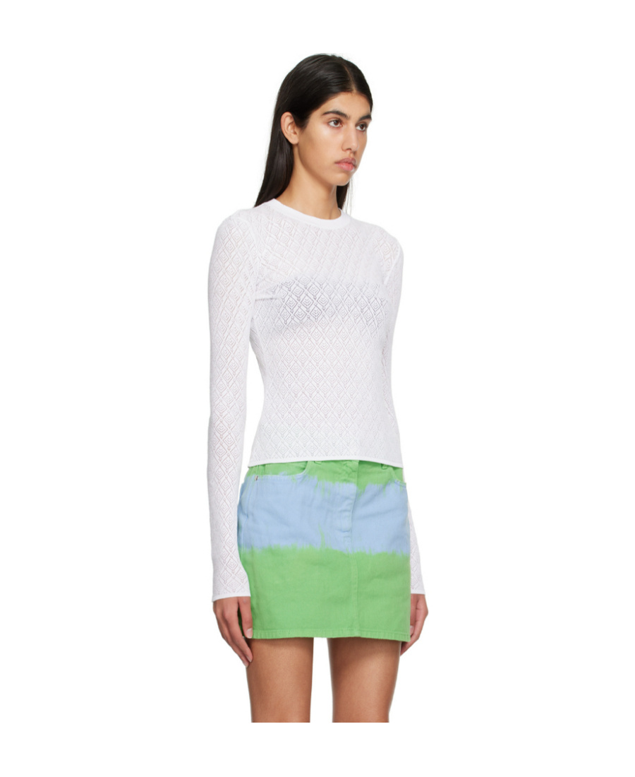 Msgm T-shirt With Round Neck And Long Sleeves In White