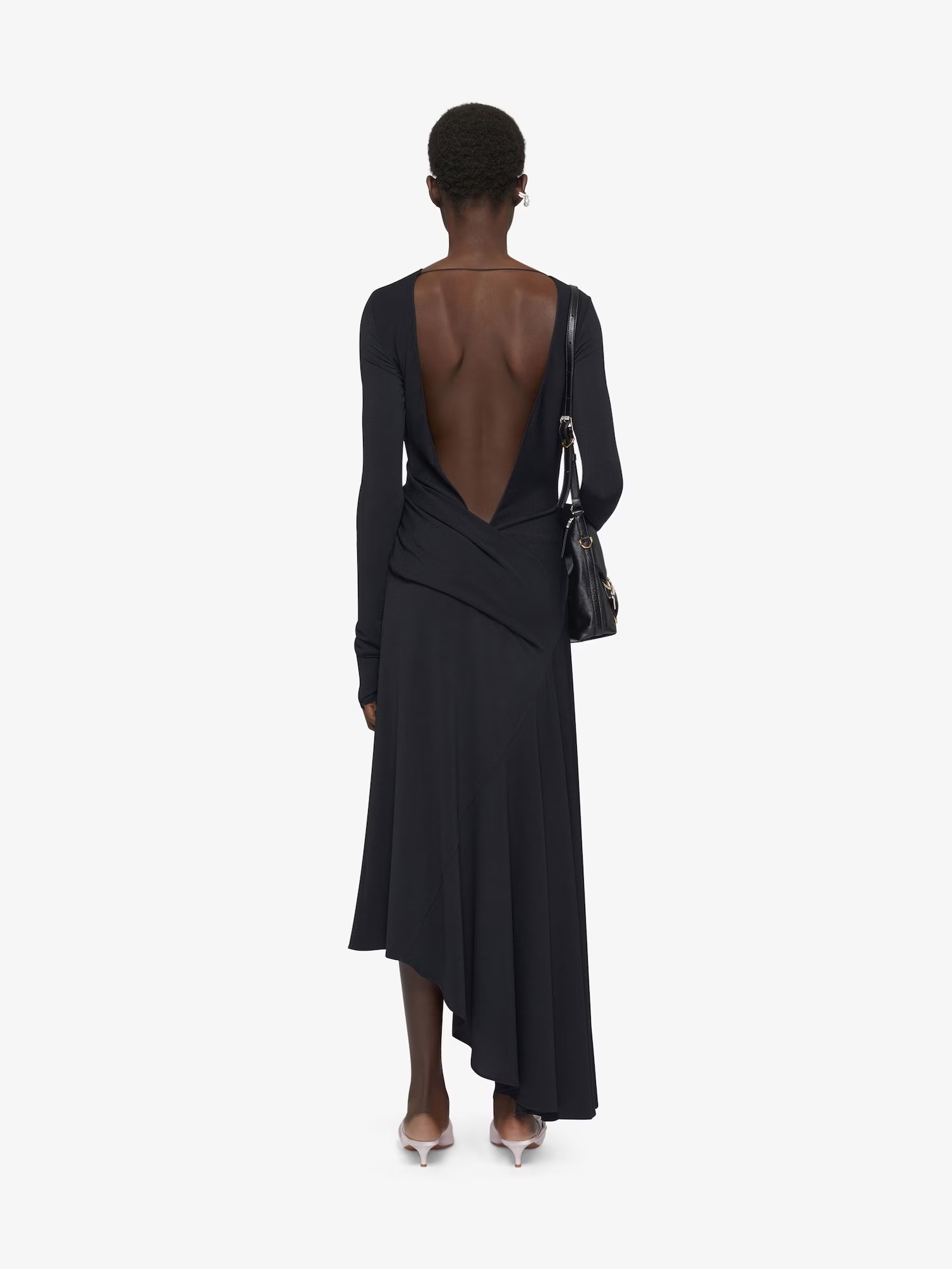 Givenchy Asymmetric Draped Midi Dress In Black