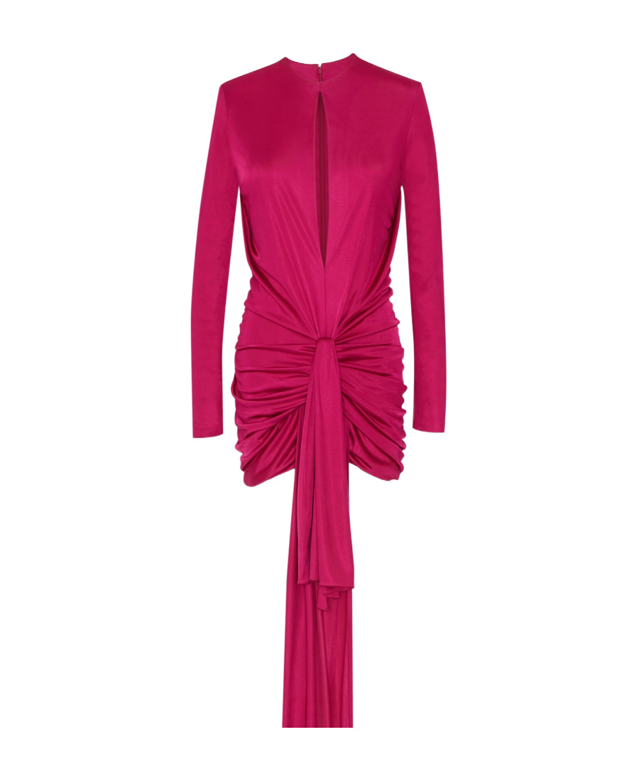 Saint Laurent Plunging Keyhole Knotted Mini Dress In Red