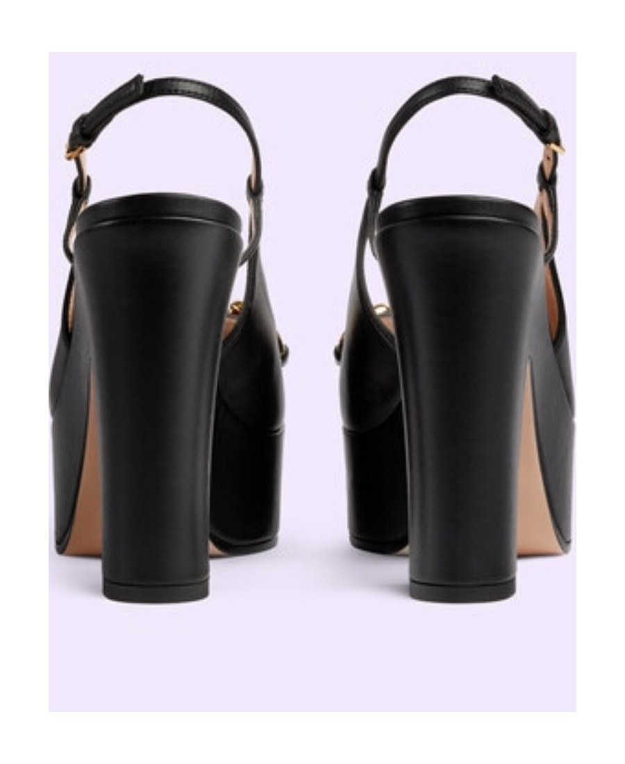 Gucci Baby 120 Leather Platform Slingback Pumps In Black