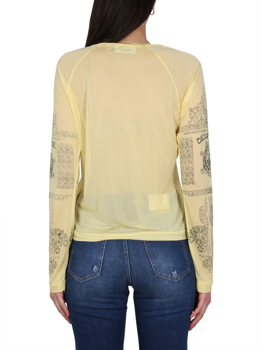 Dsquared2 Logo-printed Long-sleeved Crewneck Top In Nude
