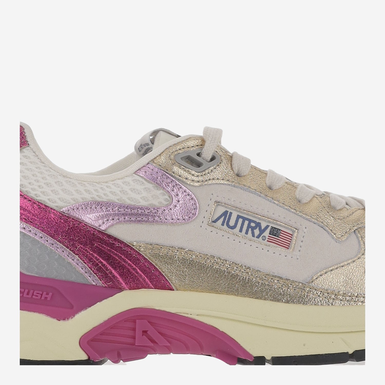 Autry Low Hyperway Sneakers With Mesh Panels And Metallic Accents In White