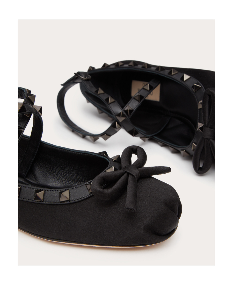 Valentino Garavani Rockstud-strap Satin Ballerinas In Black