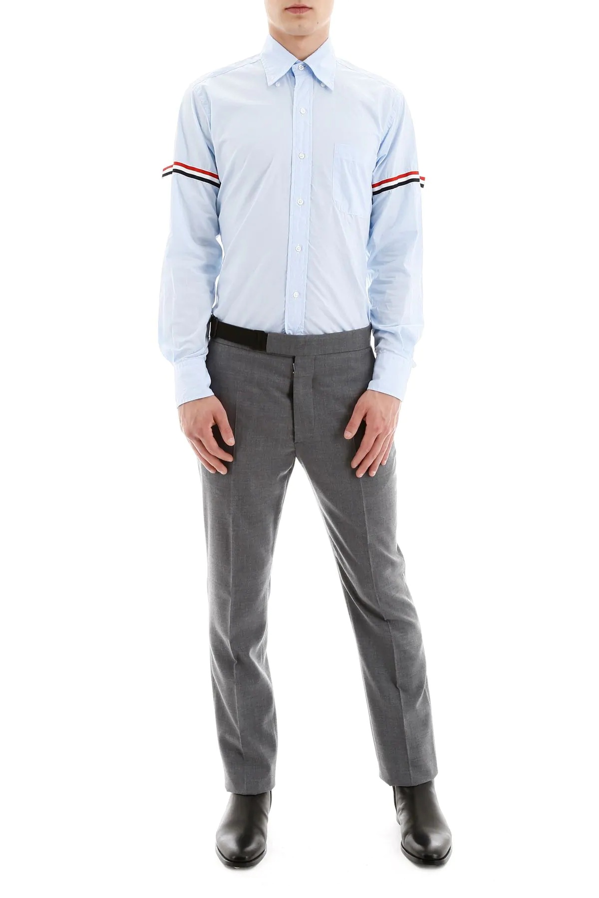 Thom Browne Button-down Collar Grosgrain-trimmed Cotton-poplin Shirt In Blue