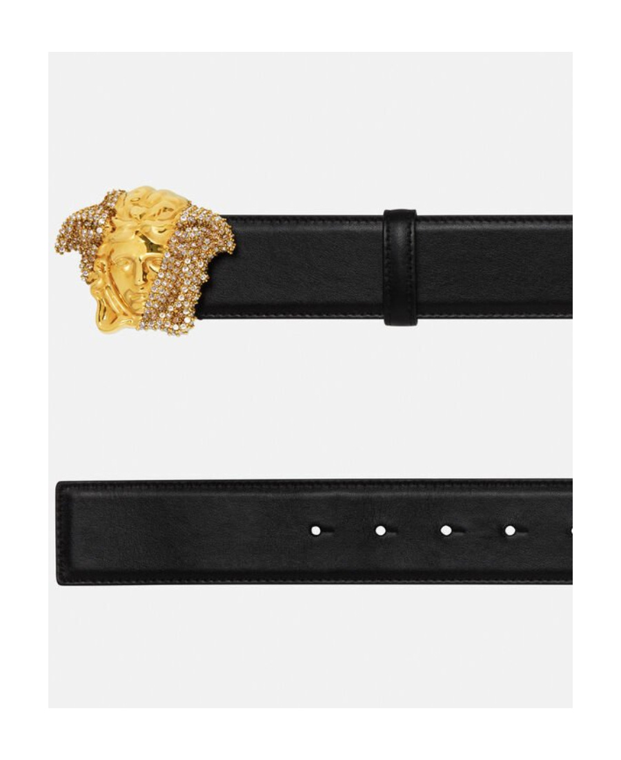 Versace La Medusa Crystal-embellished Belt In Black