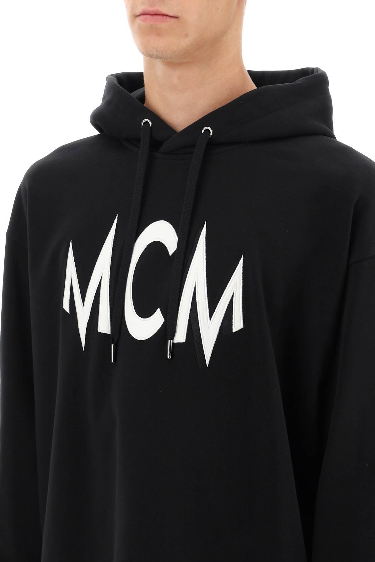 Mcm Floral Print Logo Hoodie In Organic Cotton In Black