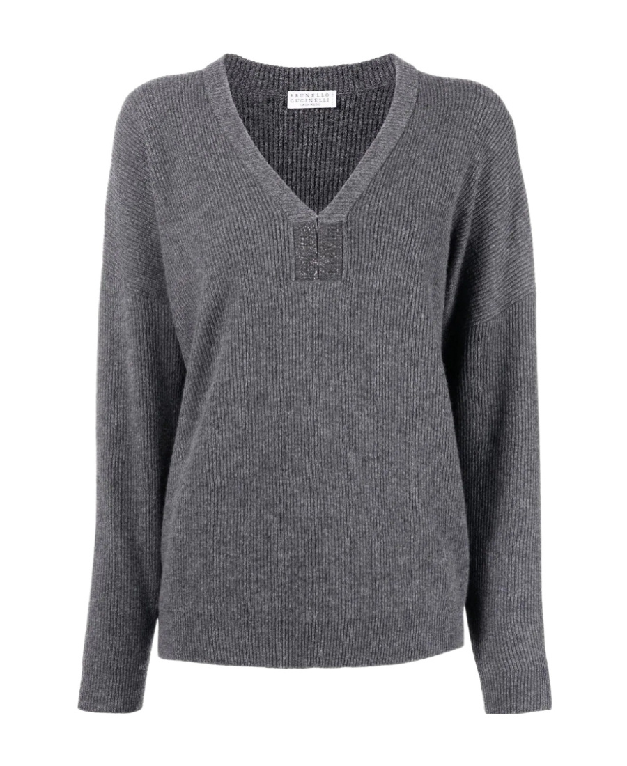 Brunello Cucinelli Monili-chain V-neck Cashmere Jumper In Black