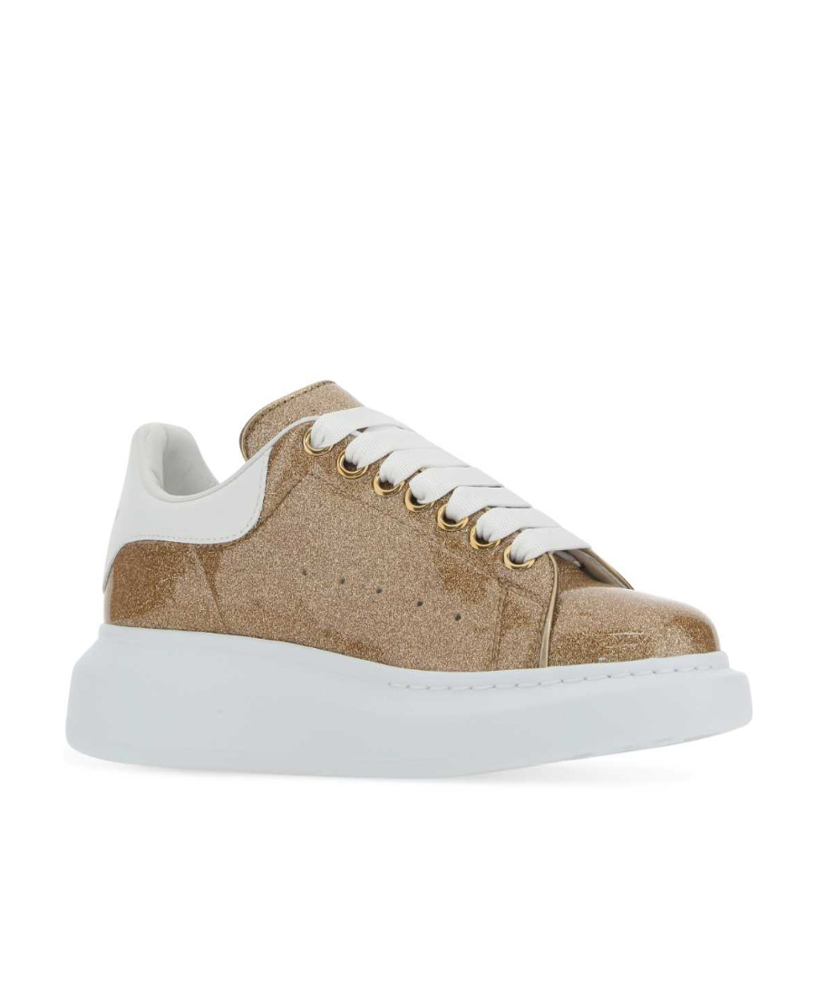 Alexander Mcqueen Gold Glitter Sneakers With White Leather Heel In Yellow