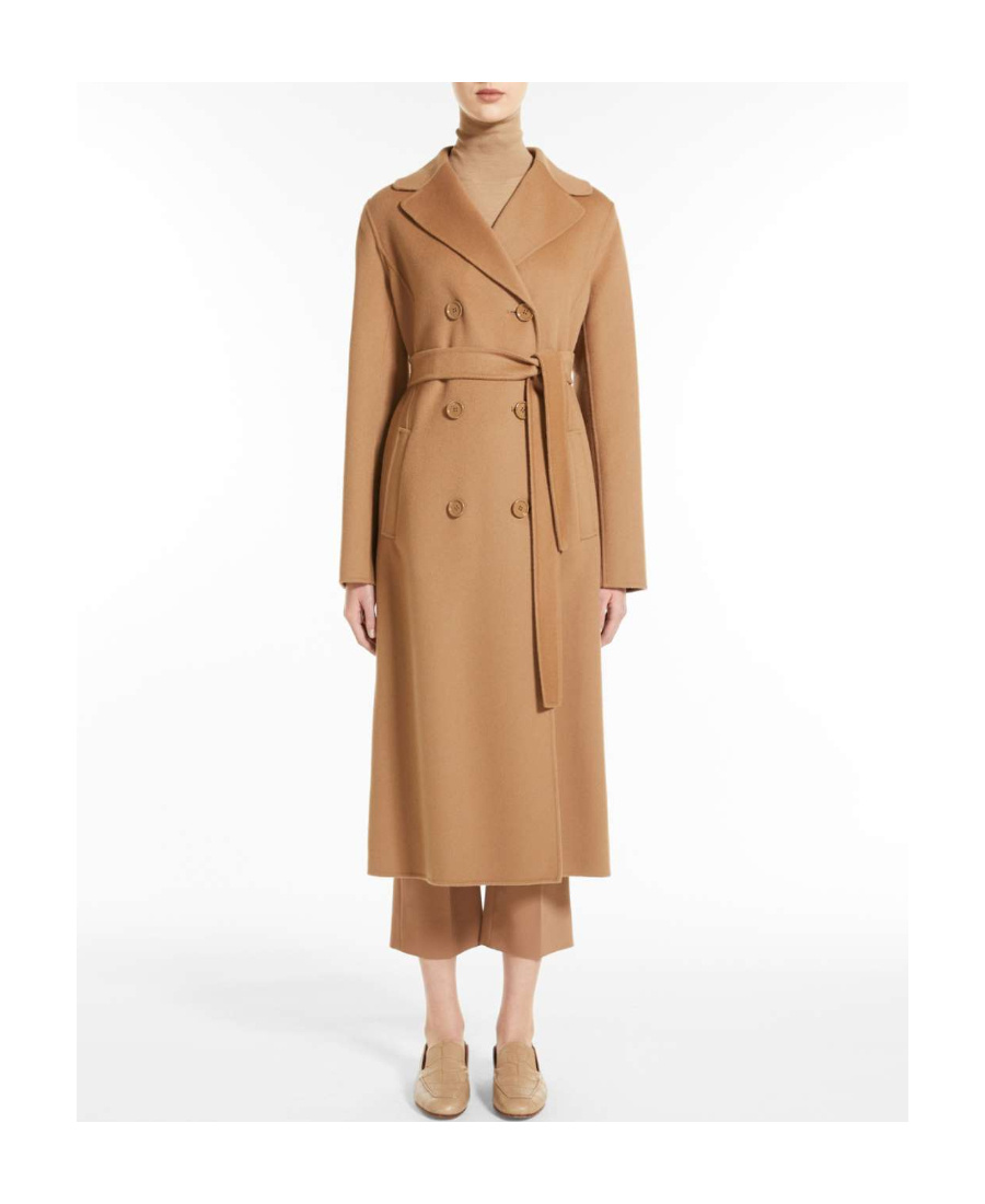 Shop Max Mara Double-breasted Long Wool Coat In Nude