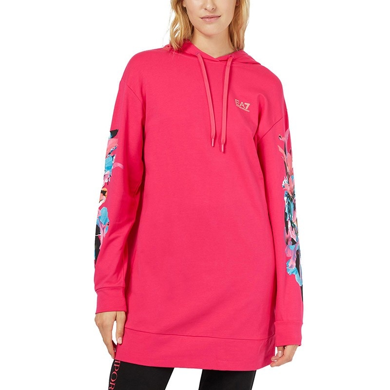EA7 EA7 SERIES FLORAL PATTERN HOODED LONG SWEATERS