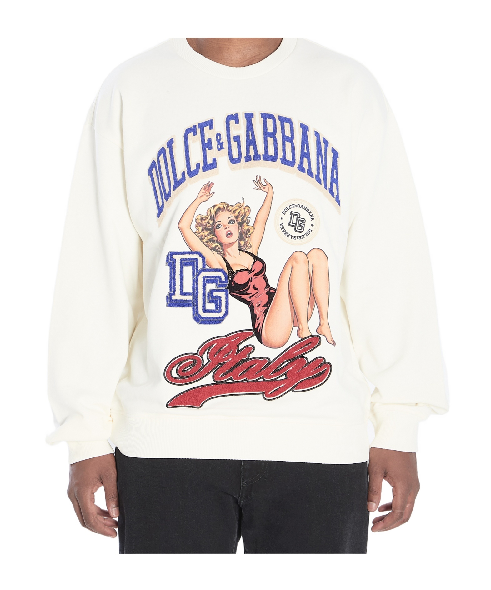 Dolce & Gabbana Sweatshirt With Pin-up Print In Neutral