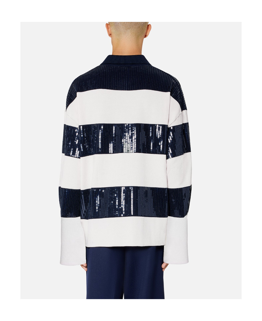 Ami Alexandre Mattiussi Stripe Sequin-embellished Polo Shirt In White