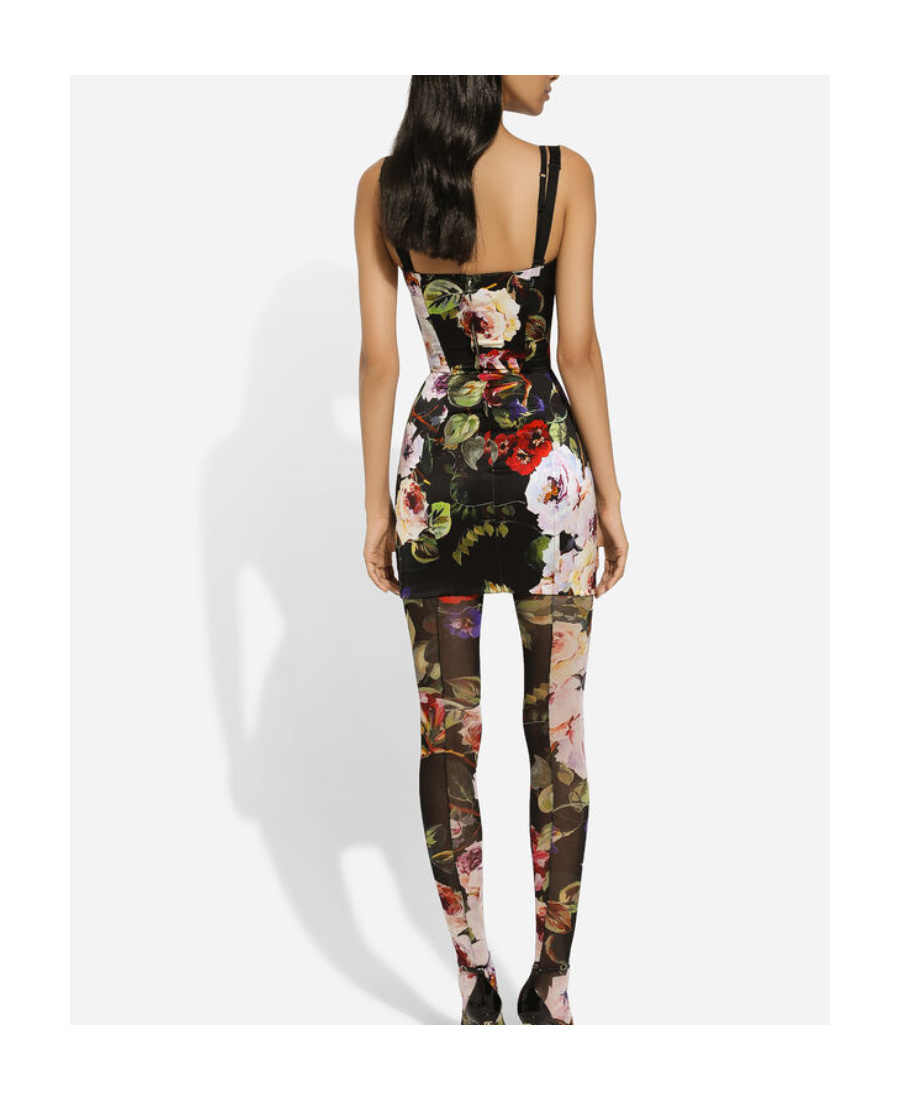 DOLCE & GABBANA DOLCE  GABBANA ROSE GARDEN PRINTED SHORT SATIN CORSET DRESS
