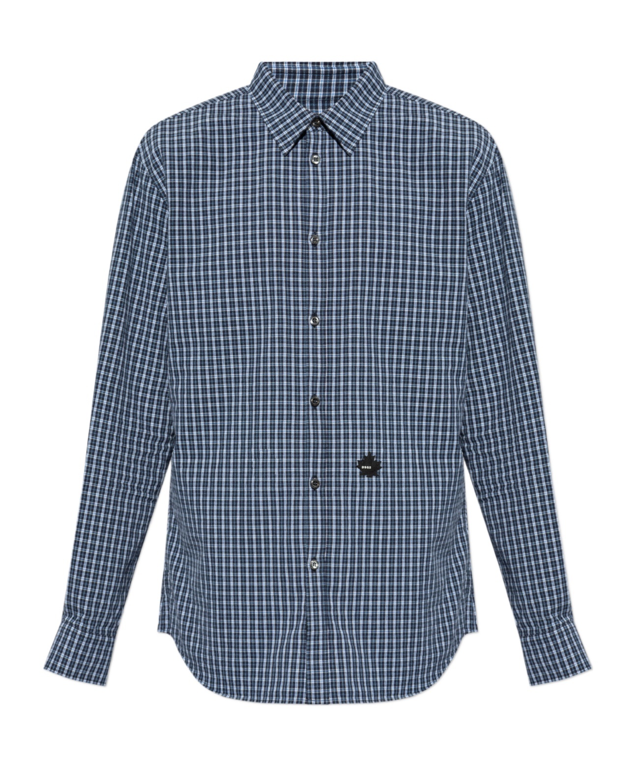 Dsquared2 Logo-patch Plaid Cotton Shirt In Blue