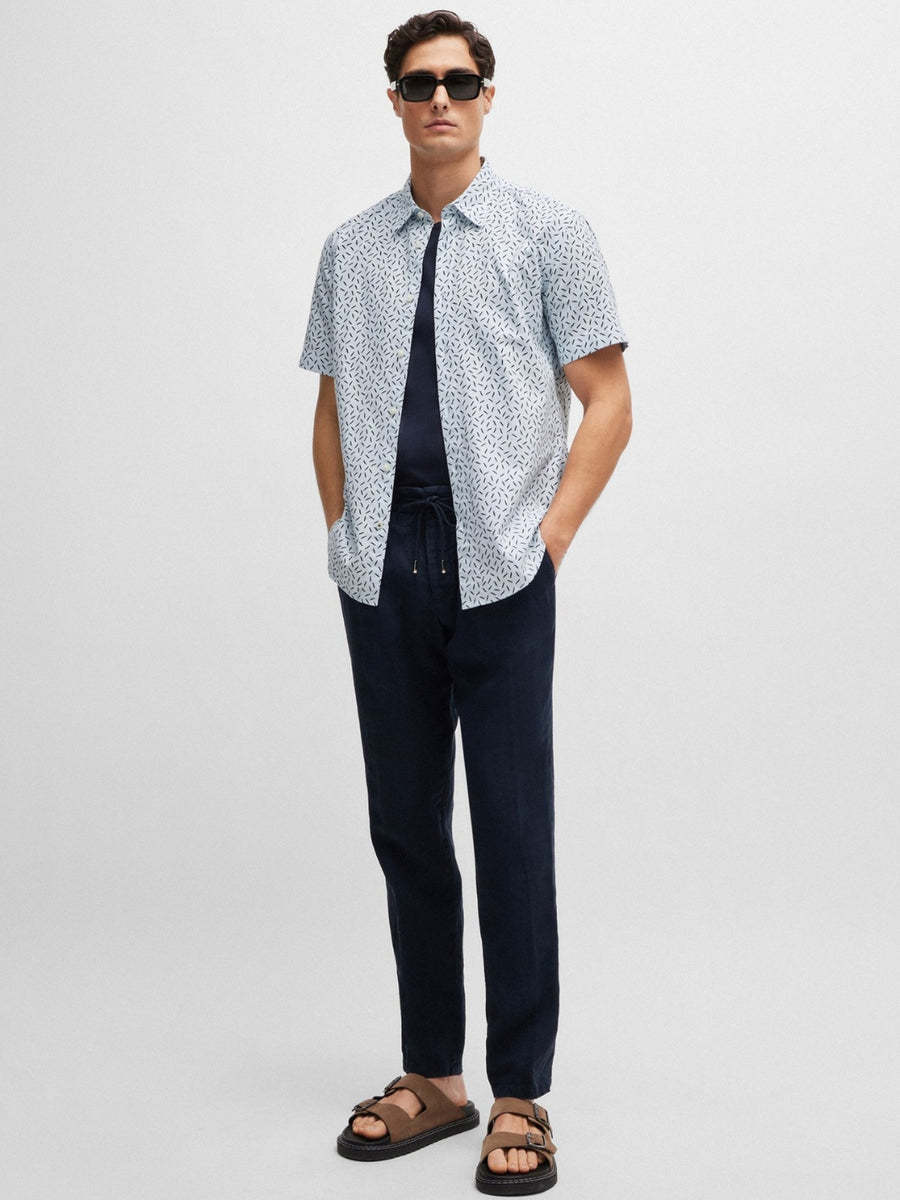 Hugo Boss Boss Roan Geo Print Short Sleeve Button-up Shirt In White