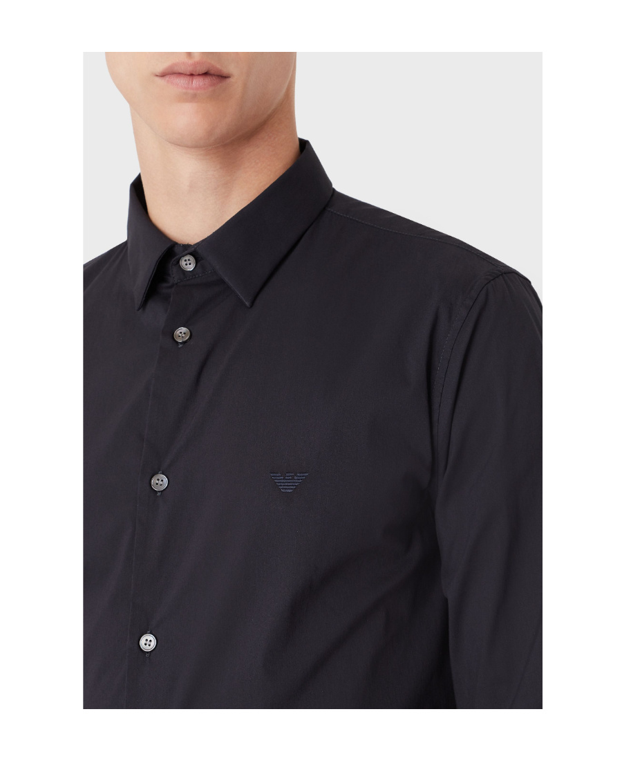 Emporio Armani Long-sleeved Lapel Full-body Logo Jacquard Shirt In Black