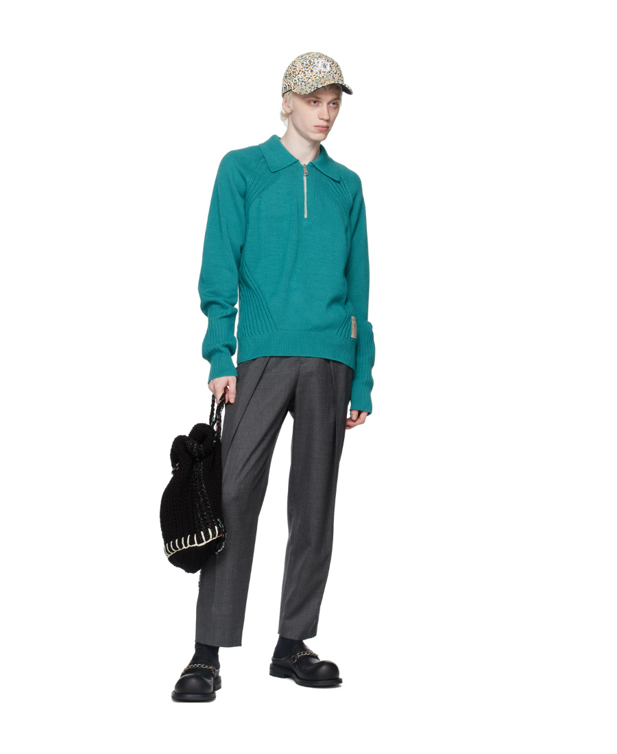 Ader Error Lapel Ribbed Sweater In Green