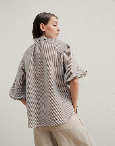 Brunello Cucinelli Striped Puff-sleeve Blouse In Multicolor