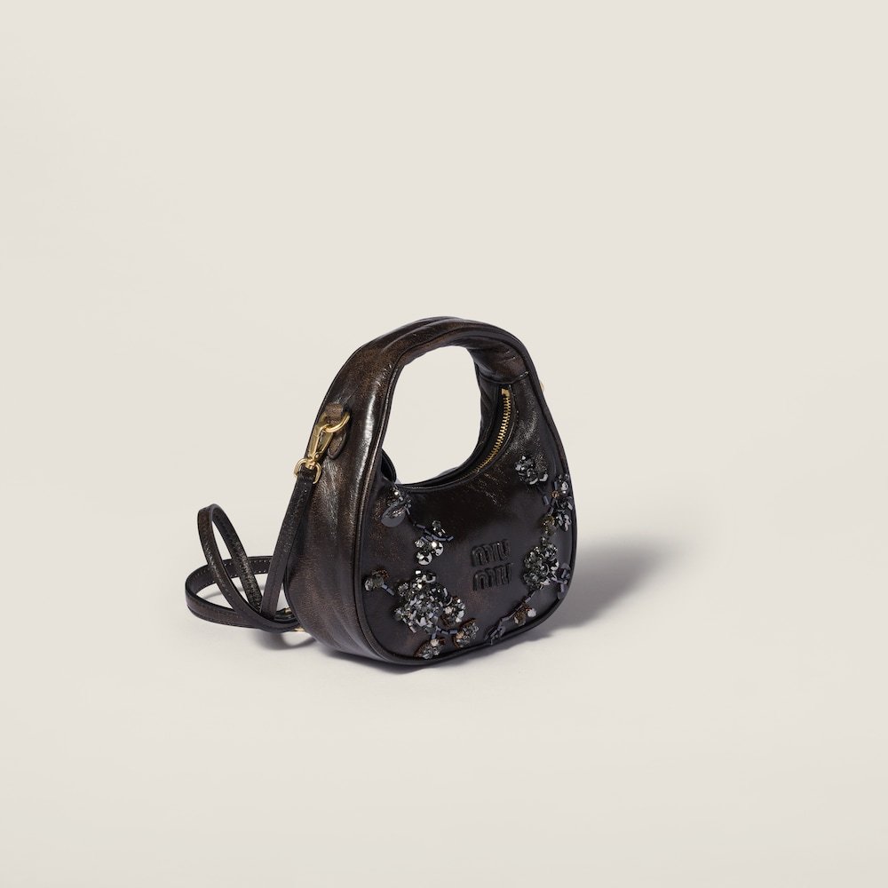 Miu Miu Wander Embroidered Leather Mini-bag In Brown
