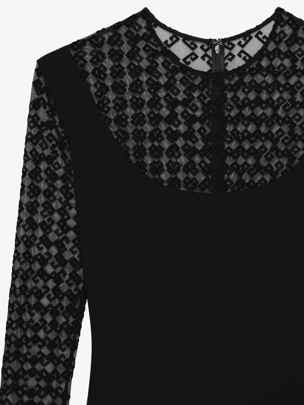 Givenchy Slim Fit Top In Jersey And Monogram 72 Tulle In Black