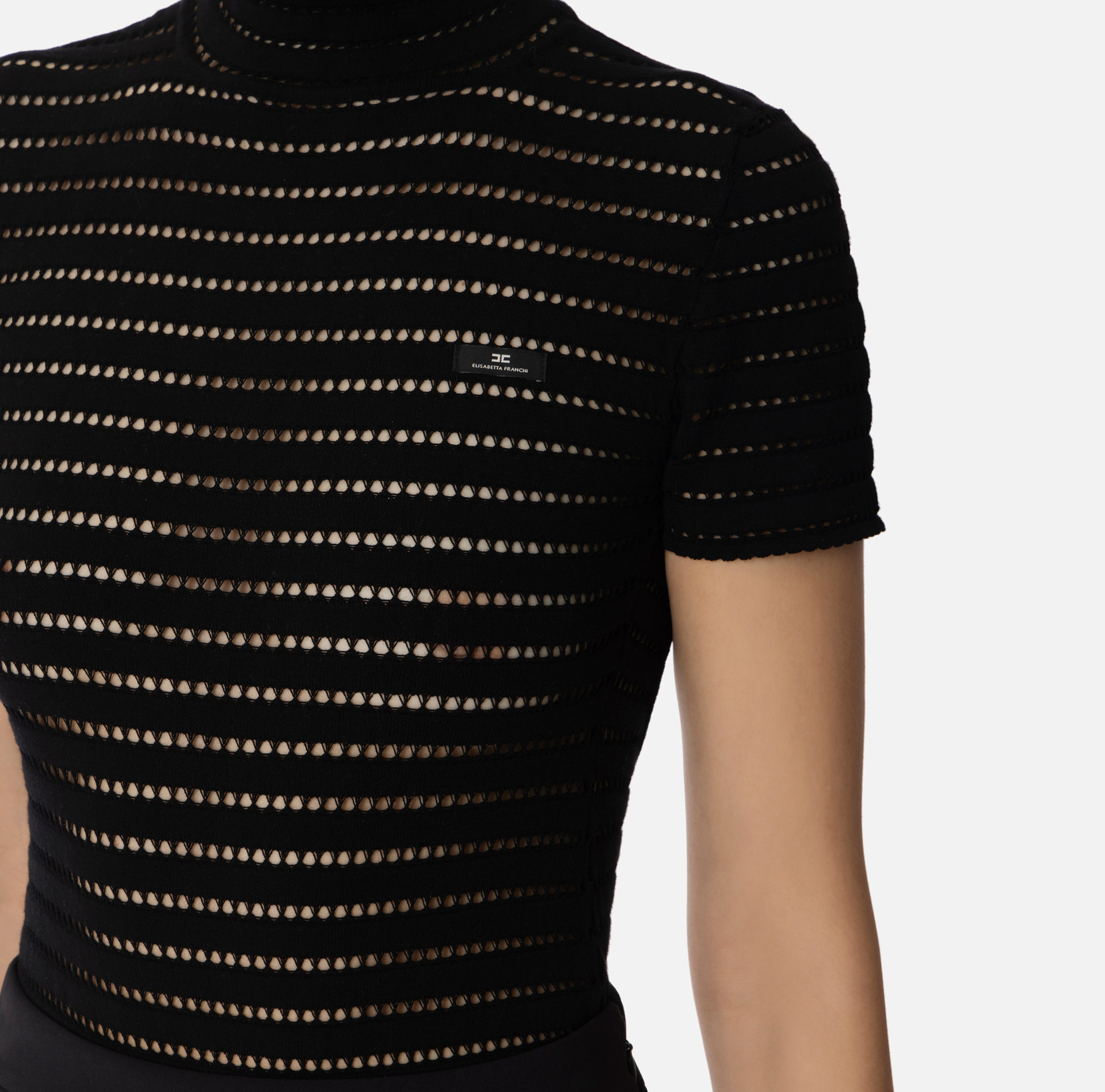 Elisabetta Franchi Short-sleeved High-neck Knitted Jumpsuit In Black