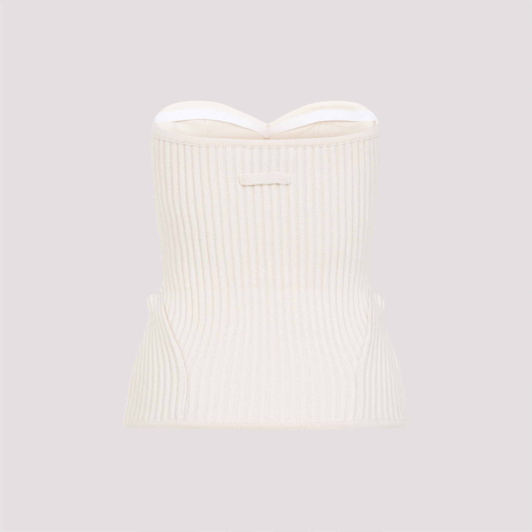Jean Paul Gaultier White Merino Wool Ribbed Stretch Corset In White