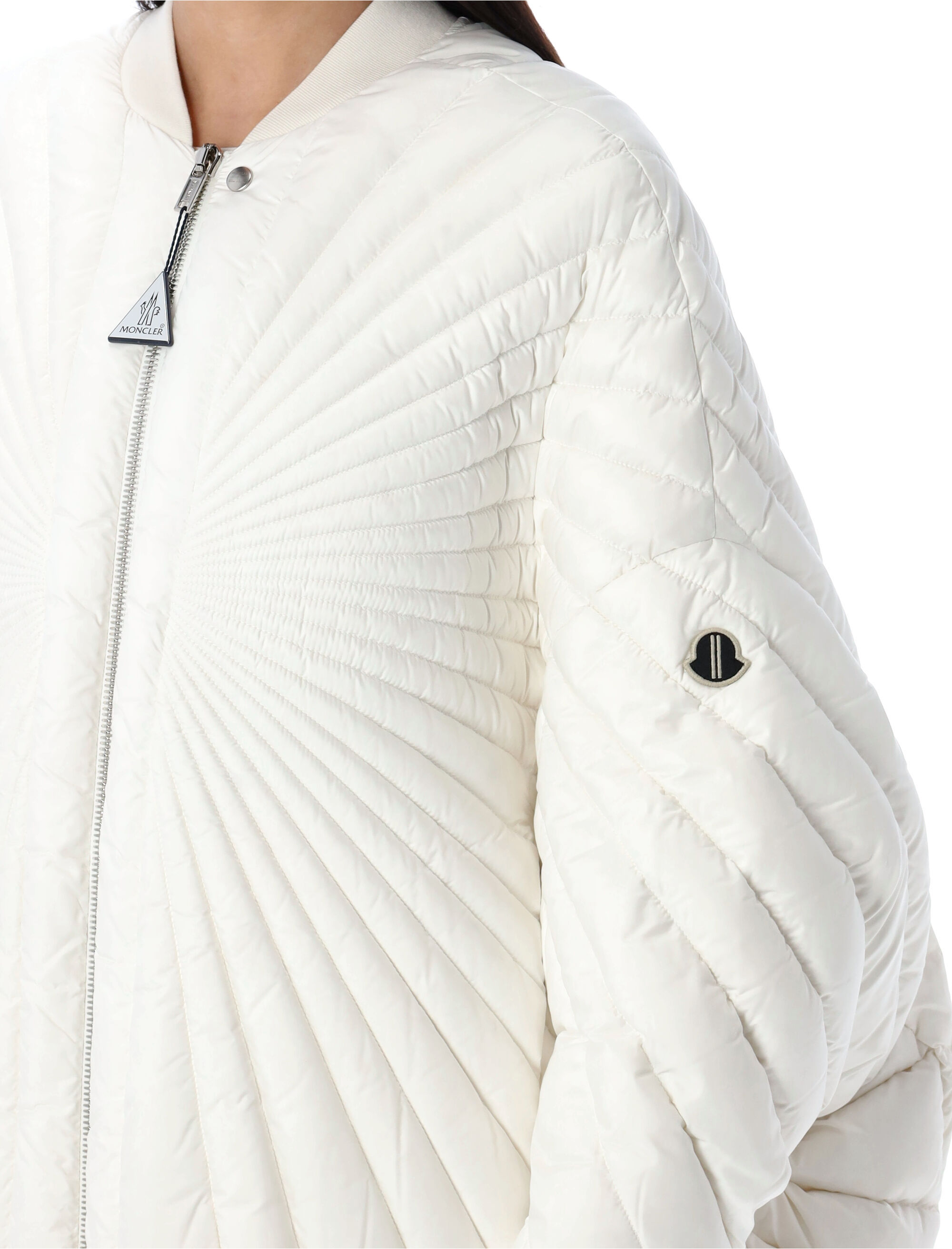 Moncler X Rick Owens Long-sleeved Down Jacket In White