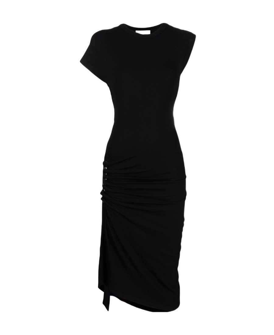 Shop Rabanne Asymmetric Midi Dress In Black