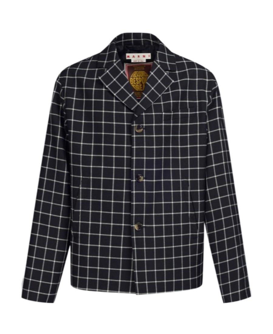Marni Grid-pattern Single-breasted Blazer In Black