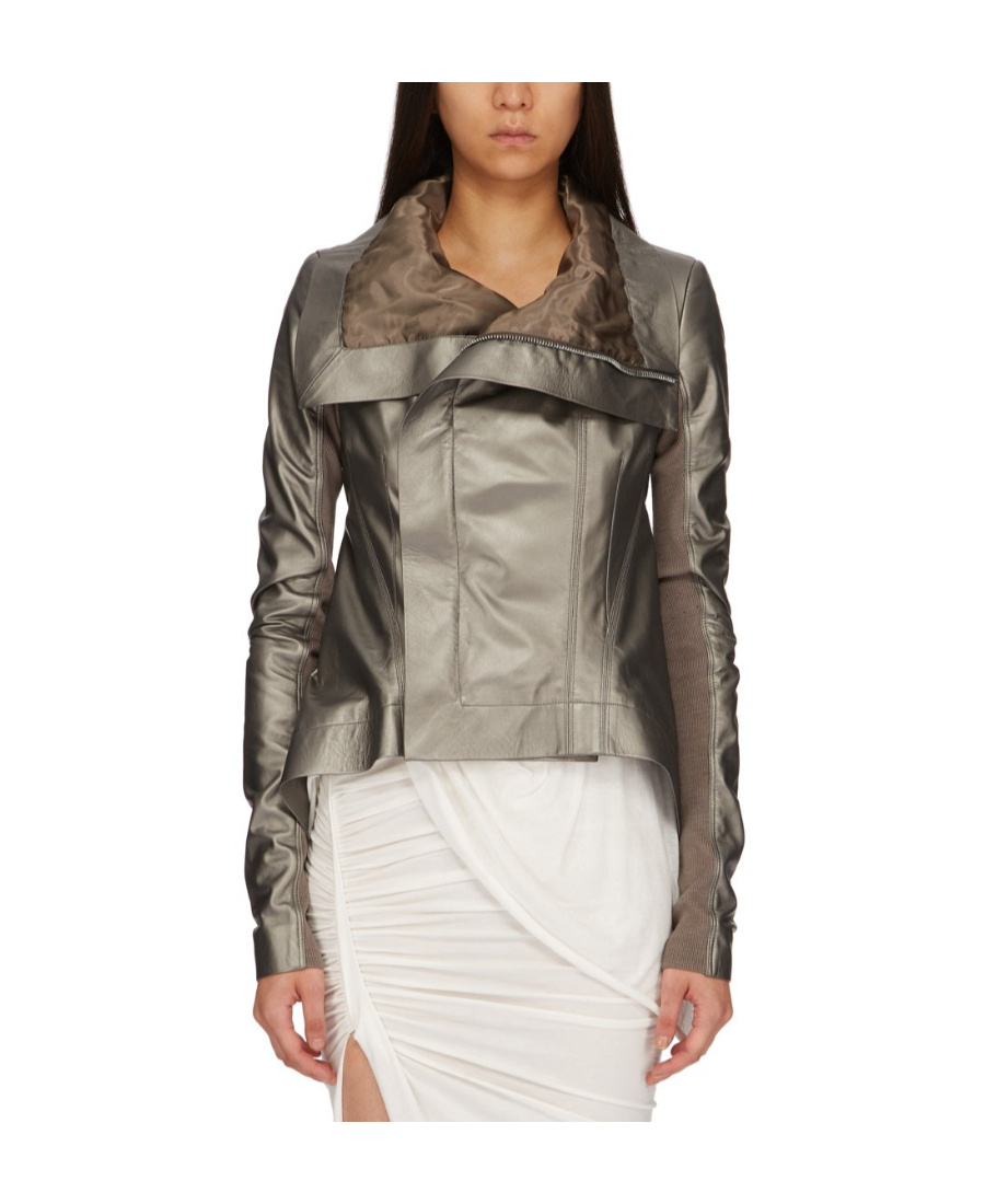 Rick Owens Naska High Neck Biker Jacket In Gray