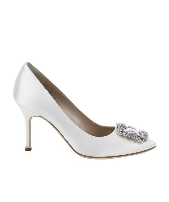 Manolo Blahnik Hangisi Crystal-trimmed Clasp High Heels In White