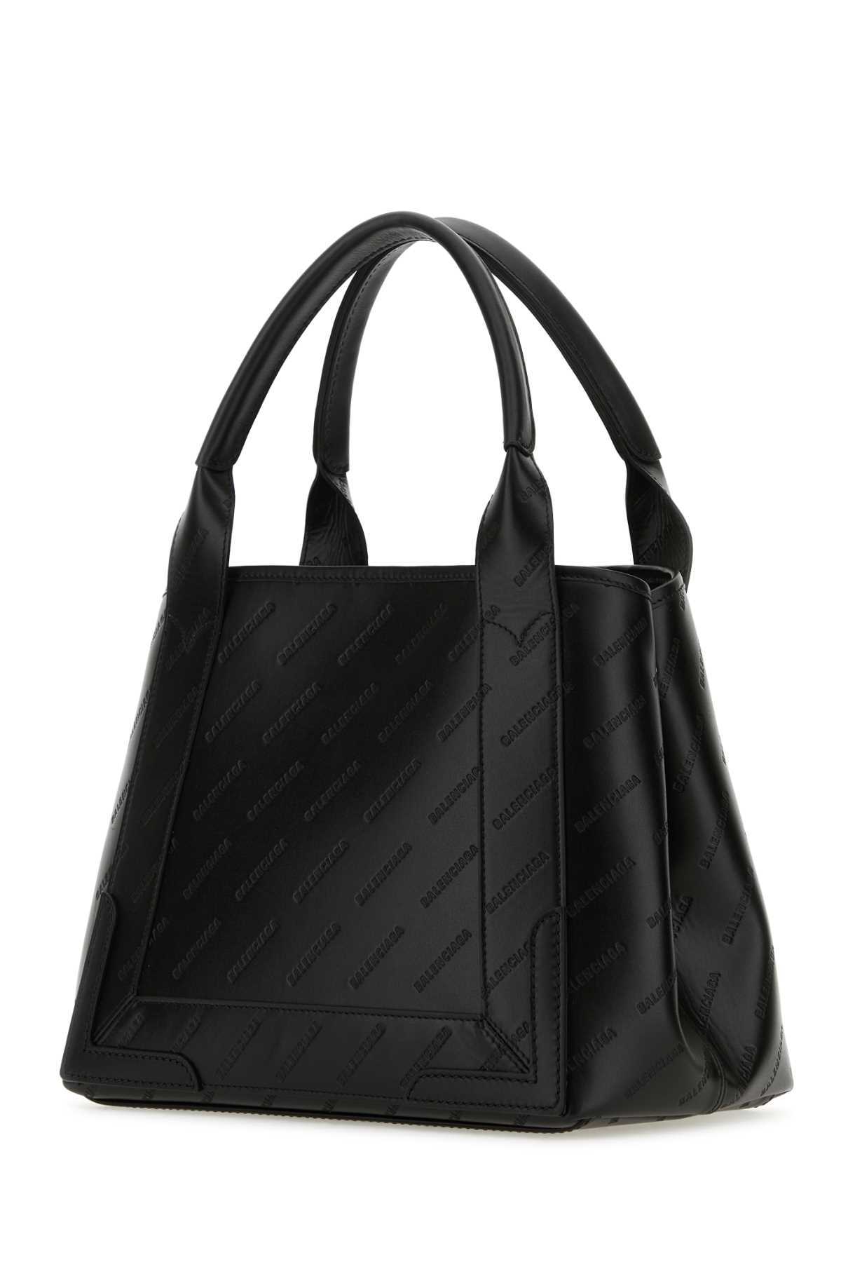 Balenciaga Women Black Leather Navy Cabas Xs Handbag In Black