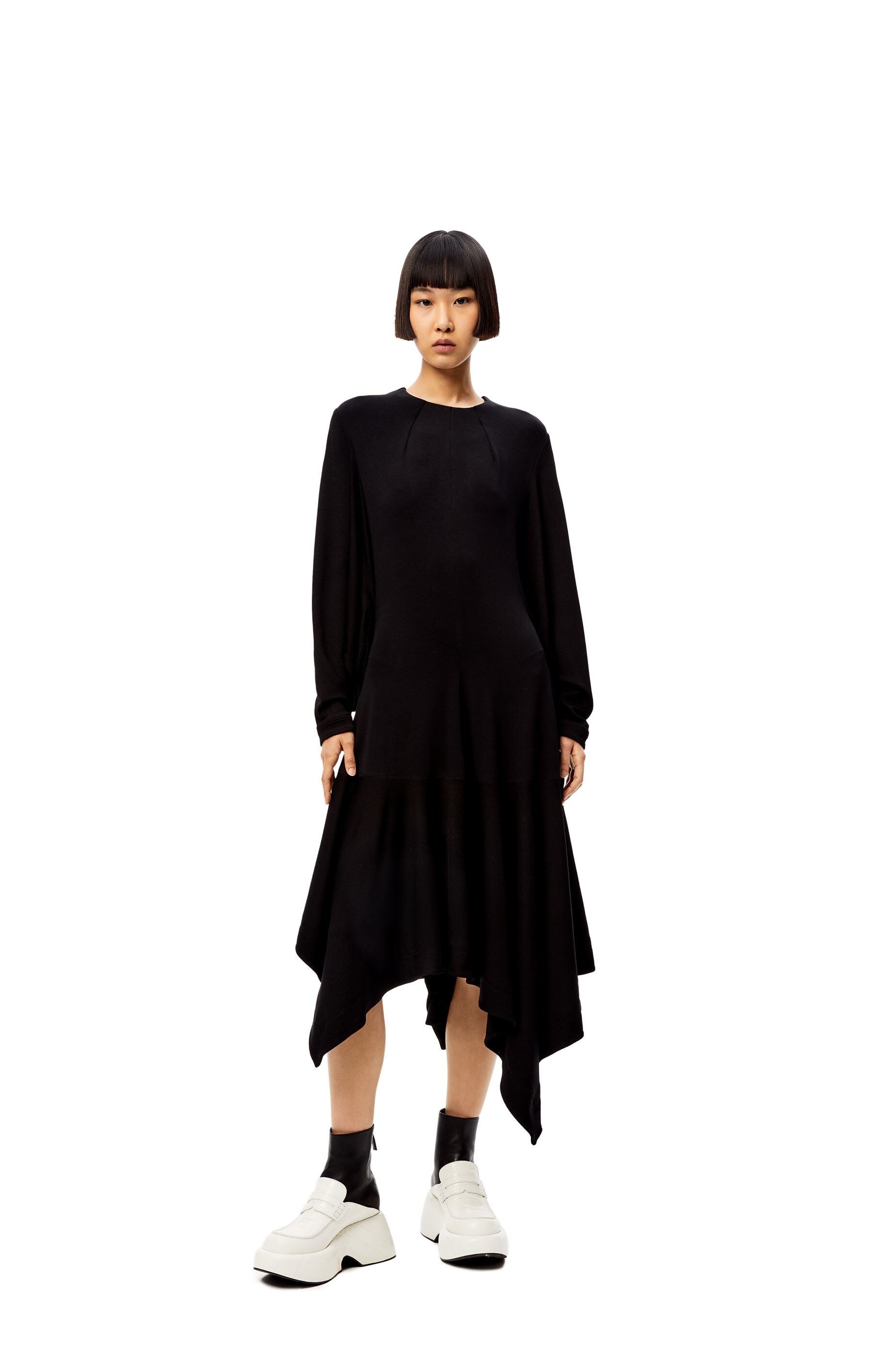Loewe Long-sleeve Handkerchief-hem Dress In Black