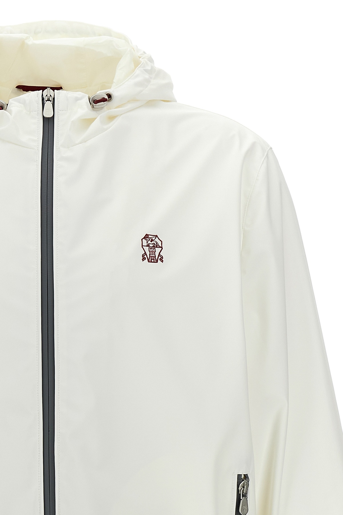 Brunello Cucinelli Waterproof Logo Jacket With Hood And Pockets In White