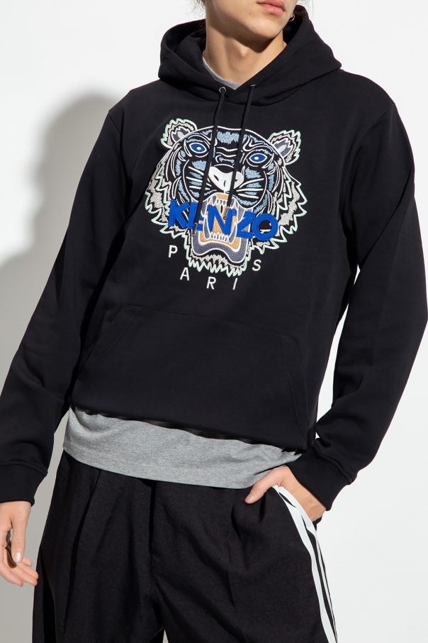 Kenzo Tiger Logo-embroidered Hoodie In Black