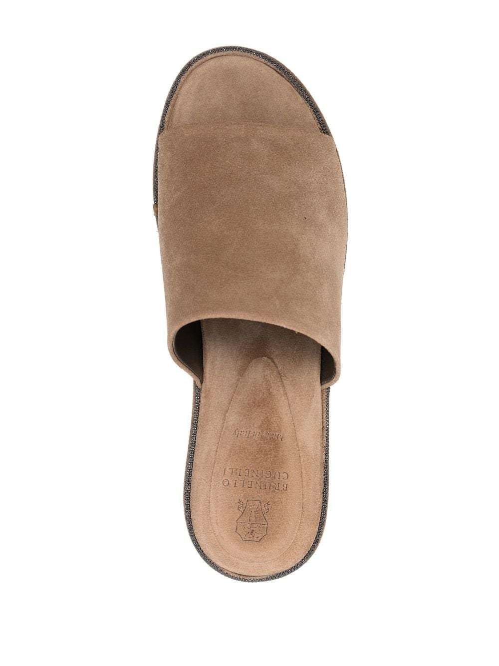 Brunello Cucinelli Suede Monili Platform Slide Sandals In Brown