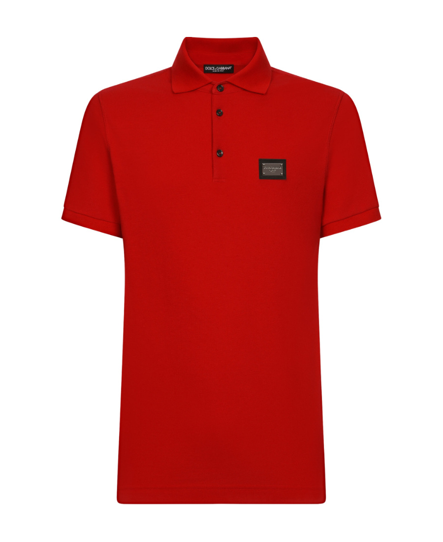 Dolce & Gabbana Polo Piquet Di Cotone Con Placca Logata In Red