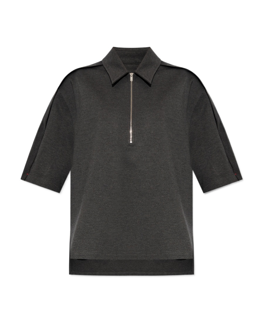 Victoria Beckham Pointed-collar Mélange Jersey Top In Black