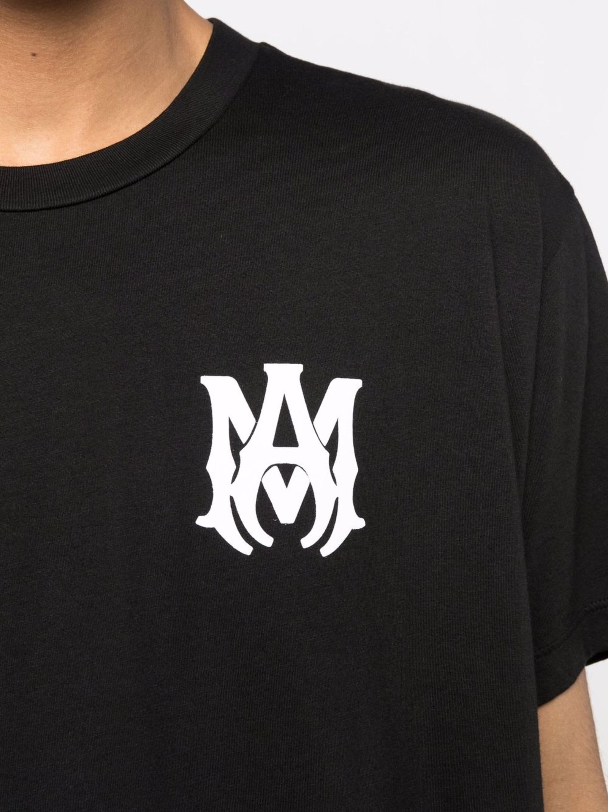Amiri Black Crewneck T-shirt With Logo Print On The Front And Logo Lettering On The Rear In Cotton Man