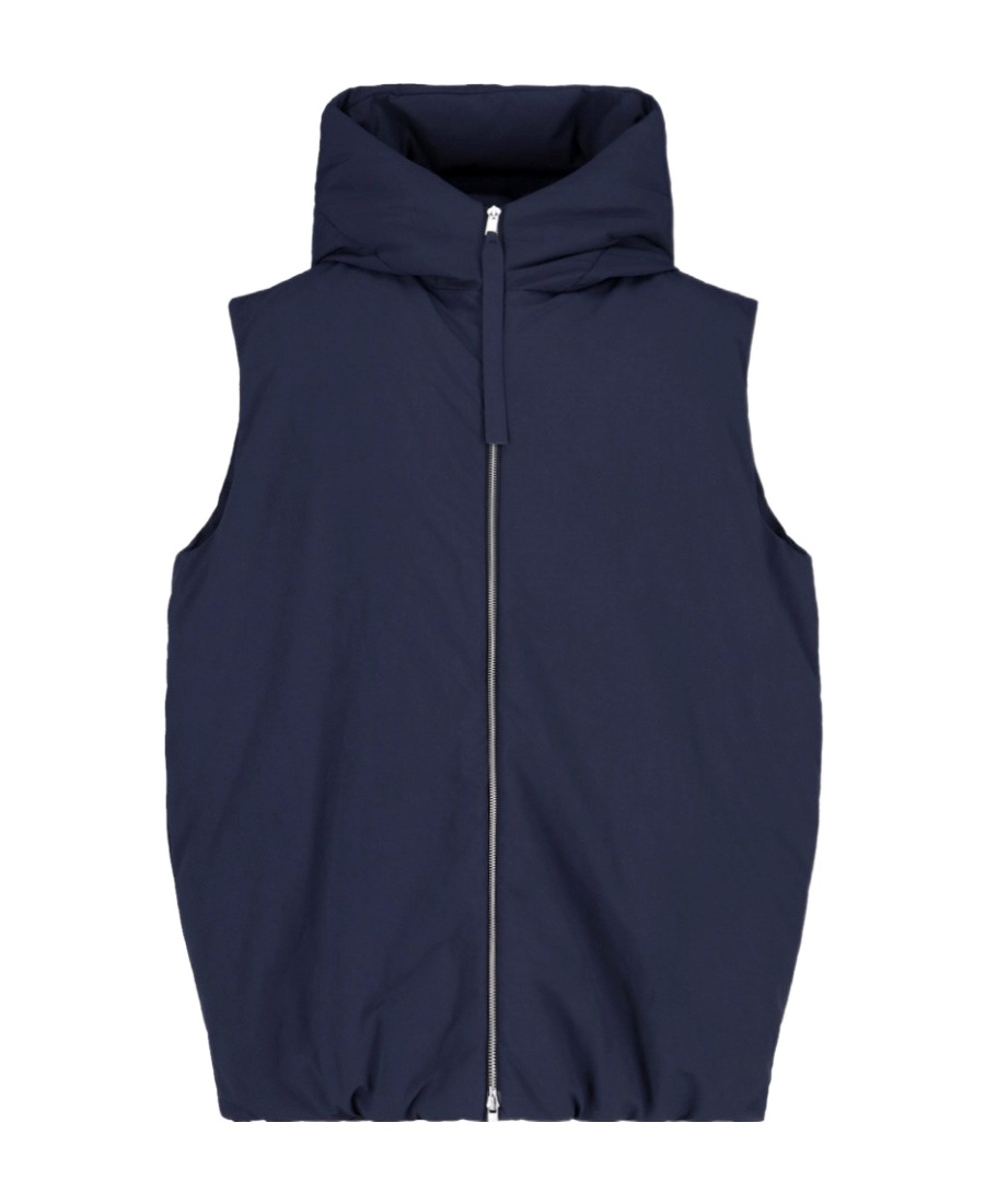 Jil Sander Padded Sleeveless Hooded Gilet In Blue
