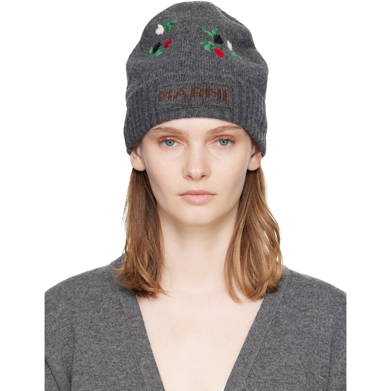 Marni Grey Wool  Cashmere Flower Wool Hat