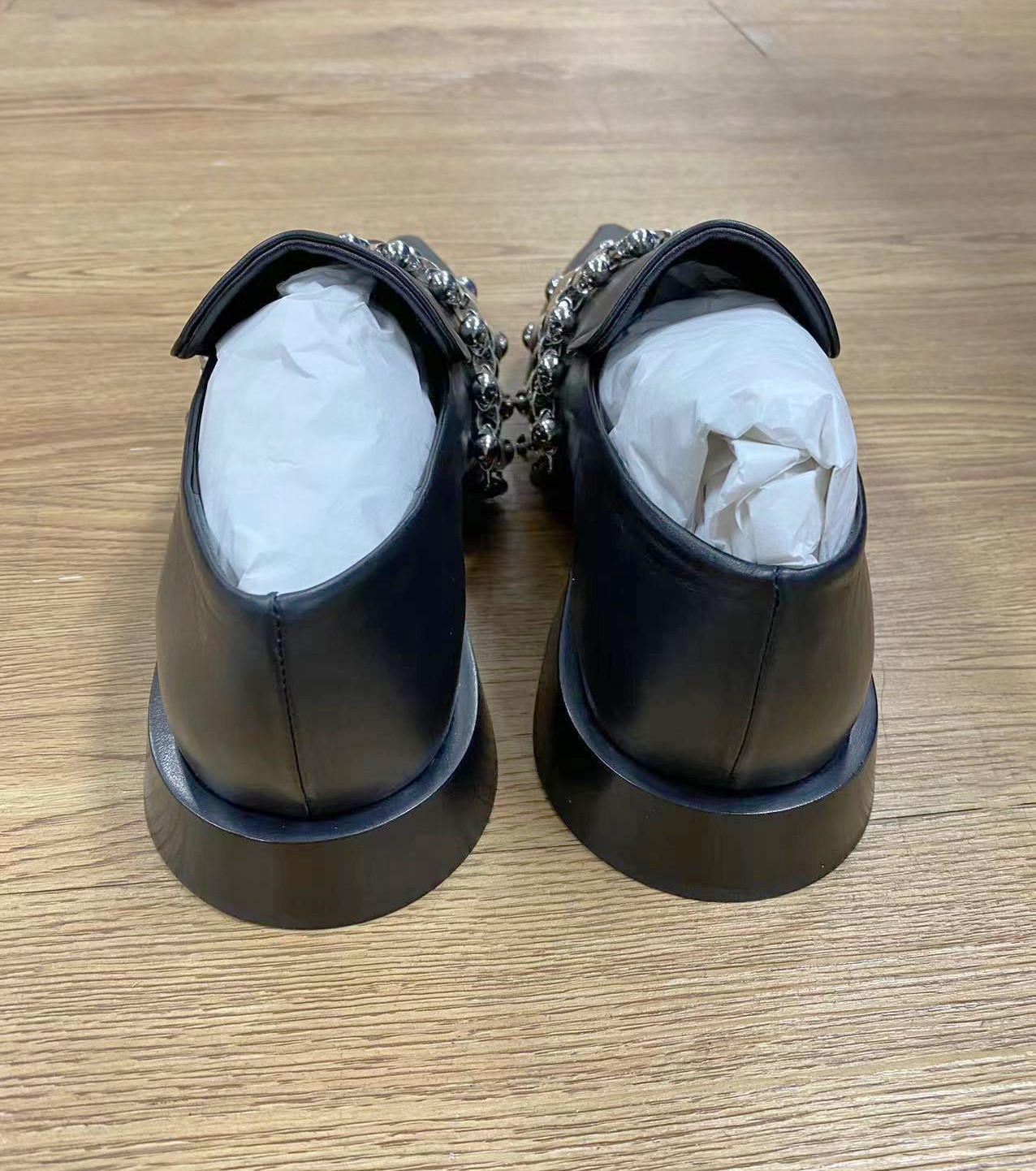 Jil Sander Silver Chain Pointed Flat Shoes In Blue