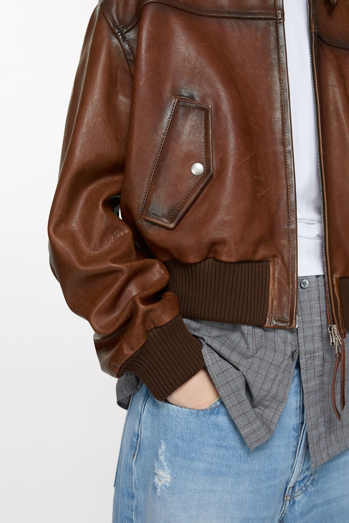 Acne Studios Pilot Leather Jacket In Brown