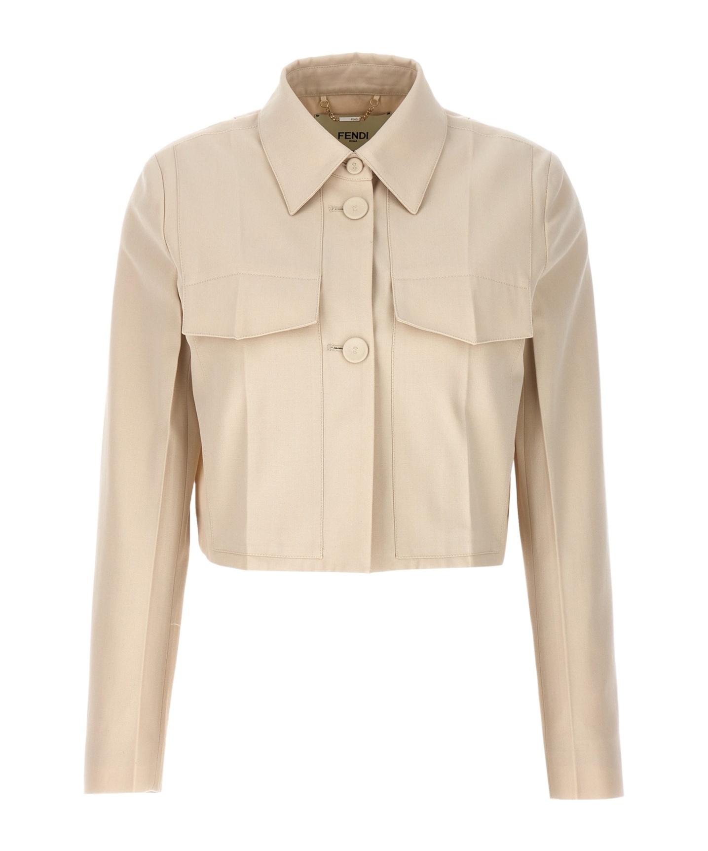 Shop Fendi Twill Cropped Jacket In Nude