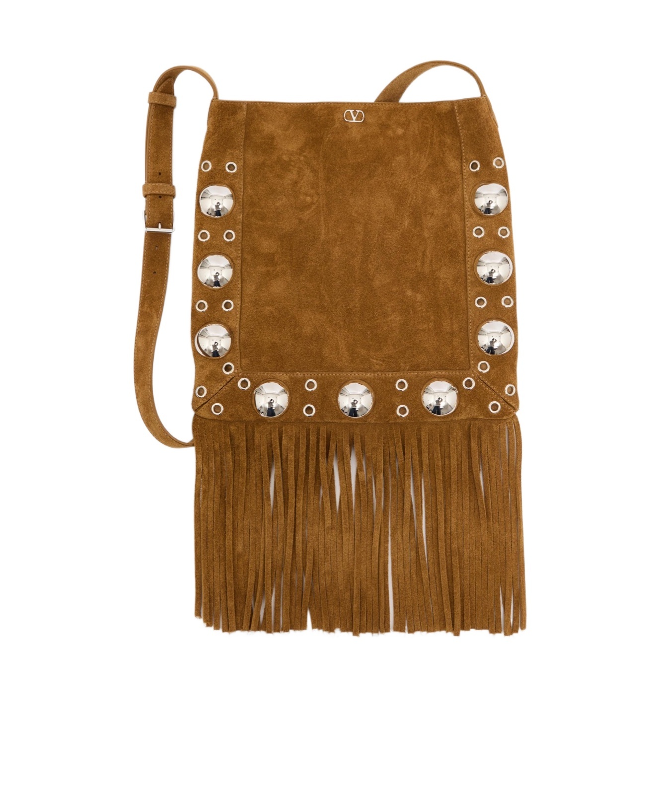 Valentino Nellcote Fringe Studded Suede Crossbody Bag In Brown