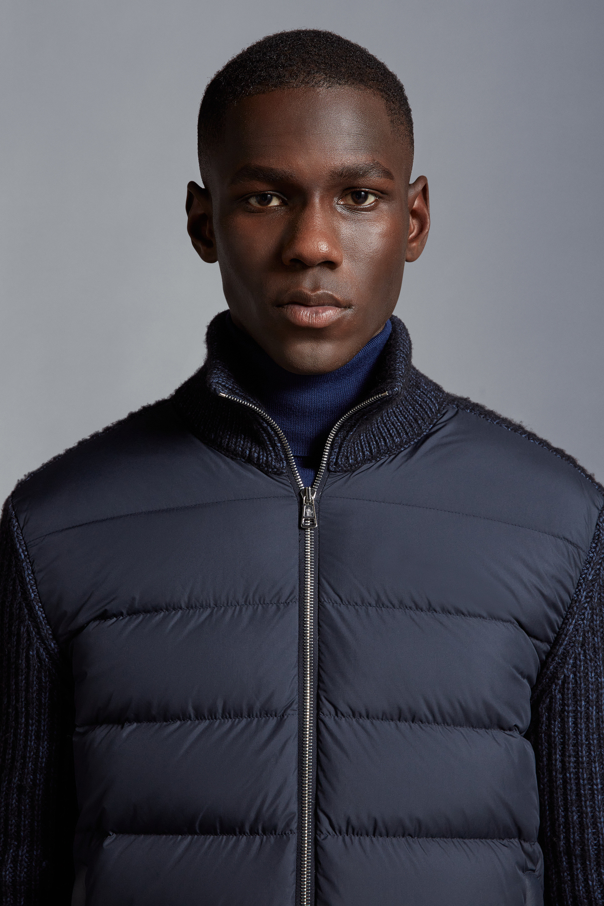 Moncler Padded Cotton-blend Cardigan In Blue